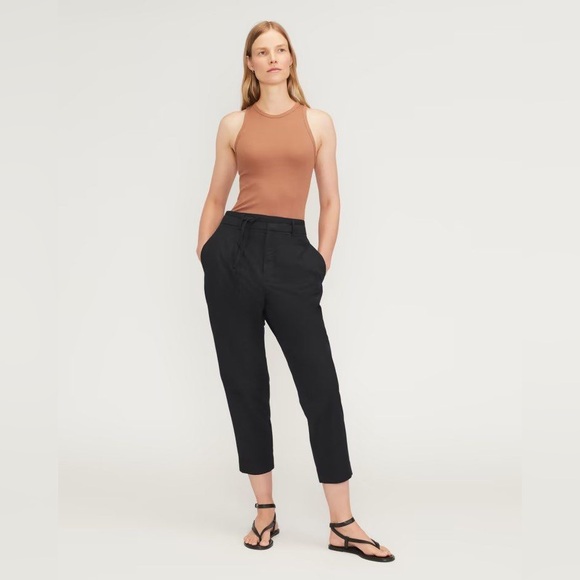 Everlane The Poplin Pleated Taper Pant in Black Size 6 - Picture 2 of 9